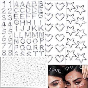 Hair Face Gems Jewels Self Adhesive Heart Numbers Letters  (5 Sheets, 463 Pcs)